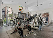Thumbnail 25 of 27 - A gym with a variety of exercise equipment including treadmills, stationary bikes, and weight machines.