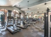 Thumbnail 7 of 25 - a gym with cardio machines and weights on a checkered floor