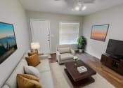 Thumbnail 1 of 20 - a living room with a white couch and a tv north austin tx