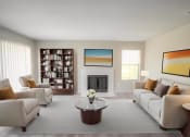 Thumbnail 5 of 20 - a living room with white furniture and a fireplace