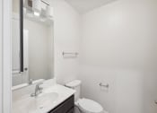 Thumbnail 29 of 39 - a bathroom with a sink and a toilet and a mirror