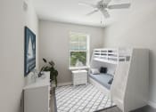 Thumbnail 14 of 39 - a bedroom with a bunk bed and a ceiling fan