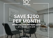 Thumbnail 1 of 18 - A promotional image for a 10th Line lease offering savings on a 2 bedroom unit.