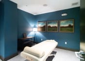 Thumbnail 26 of 95 - 2-Bedroom Apartments in
Germantown, Nashville, TN -
Peyton Stakes - Massage Room
with Blue Walls, White Massage
Bed, Side Table with Shelves,
Standing Lamp, and Wall Art.