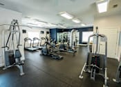 Thumbnail 35 of 64 - A gym with a variety of equipment including a leg press machine.