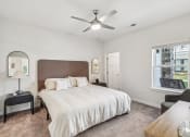 Thumbnail 14 of 36 - a bedroom with a large bed and a ceiling fan