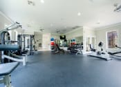 Thumbnail 38 of 48 - a gym with cardio equipment and weights on the floor