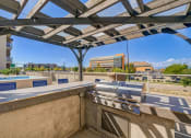 Thumbnail 31 of 33 - a gas grill on a patio with buildings in the background
