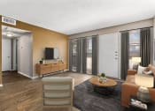 Thumbnail 3 of 19 - Expansive living room with hardwood floors, featuring windows and a door that opens to a balcony, allowing abundant natural light to fill the space