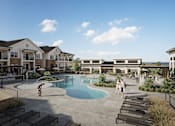 Thumbnail 2 of 29 - a rendering of an apartment complex with a swimming pool