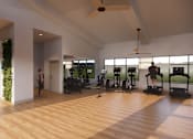 Thumbnail 7 of 29 - a rendering of a gym with a wood floor and windows
