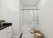 Thumbnail 18 of 20 - a white bathroom with a shower and a shower curtain