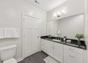 Thumbnail 19 of 20 - a white bathroom with a large mirror and a toilet