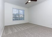 Thumbnail 14 of 36 - A room with a carpeted floor and a window with blinds.