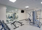 Thumbnail 15 of 24 - a gym with exercise equipment and mirrors in a building