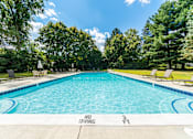 Thumbnail 1 of 32 - A large swimming pool surrounded by trees and lounge chairs.