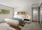 Thumbnail 3 of 28 - Carpeted bedroom with large window for natural light.