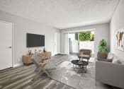 Thumbnail 7 of 28 - Hardwood floored living room with view of private balcony.