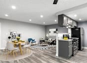 Thumbnail 7 of 23 - Hardwood floor living room and dining room with view of kitchen.