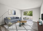 Thumbnail 11 of 28 - Hardwood floored living room with view of private patio.