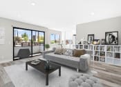 Thumbnail 4 of 23 - Large hardwood floored living rooms with can lights and view of balcony.