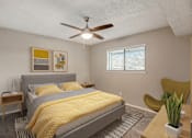 Thumbnail 4 of 42 - a bedroom with a bed and a ceiling fan