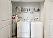 Thumbnail 41 of 61 - A small laundry room with a washer and dryer.