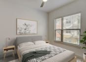 Thumbnail 4 of 37 - a bedroom with a bed and a large window