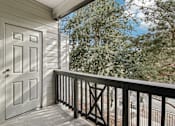 Thumbnail 25 of 48 - A white door is on the left of a balcony with a black railing.
