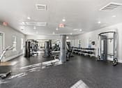 Thumbnail 55 of 70 - A gym with a variety of equipment including treadmills, weights, and exercise machines.