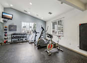 Thumbnail 37 of 48 - A spacious home gym with a variety of exercise equipment.
