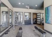 Thumbnail 31 of 50 - a fitness room with cardio machines and a large painting on the wall