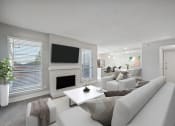 Thumbnail 2 of 41 - a living room with white couches and chairs and a fireplace