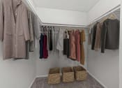 Thumbnail 8 of 29 - a closet with a rack of clothes and baskets