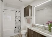 Thumbnail 6 of 37 - a bathroom with a shower and a sink and a toilet