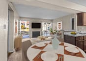 Thumbnail 2 of 37 - a kitchen and dining room with a table and chairs