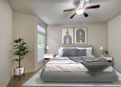 Thumbnail 7 of 36 - a bedroom with a bed and a ceiling fan