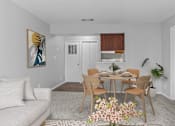 Thumbnail 10 of 37 - a living room and dining room with a table and chairs