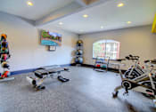 Thumbnail 21 of 34 - a home gym with weights and exercise equipment