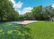 Thumbnail 29 of 40 - a volleyball court in a park with a picnic table