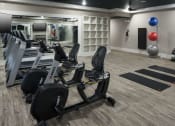 Thumbnail 27 of 28 - a gym with a row of exercise bikes and a large mirror