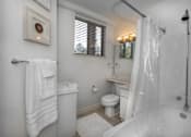 Thumbnail 13 of 45 - a bathroom with a shower toilet and sink