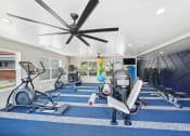 Thumbnail 37 of 41 - a home gym with exercise equipment and a ceiling fan