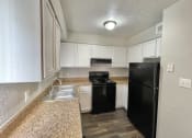 Thumbnail 15 of 16 - a kitchen with a black refrigerator and a sink