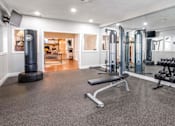 Thumbnail 4 of 15 - A well-equipped home gym with a variety of exercise equipment.