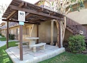 Thumbnail 21 of 37 - A sign is posted on a wooden pergola that says "NO VEHICULAR ENTRY".