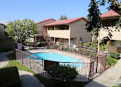 Thumbnail 24 of 37 - A pool surrounded by a fence in a residential area.