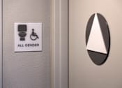 Thumbnail 70 of 77 - A sign on a door indicating a gender-neutral bathroom.