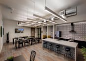 Thumbnail 77 of 114 - A modern office space with a bar area and seating.