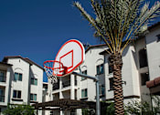Thumbnail 73 of 114 - A basketball hoop with a red and white sign on it.